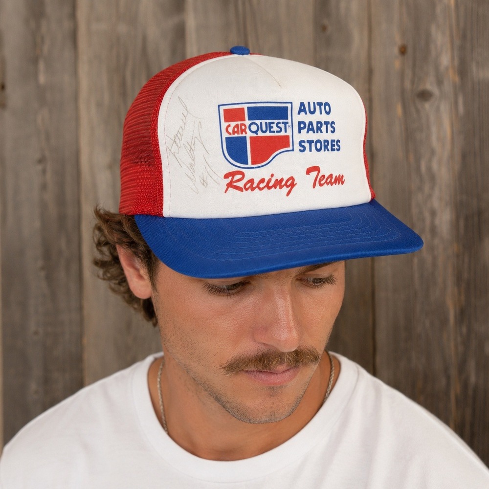 Vintage Carquest Racing Team Trucker Hat Signed Darrell Waltrip NASCAR Snapback